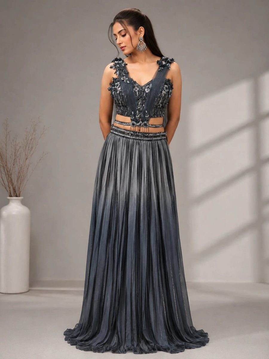 blue ombre lehenga set