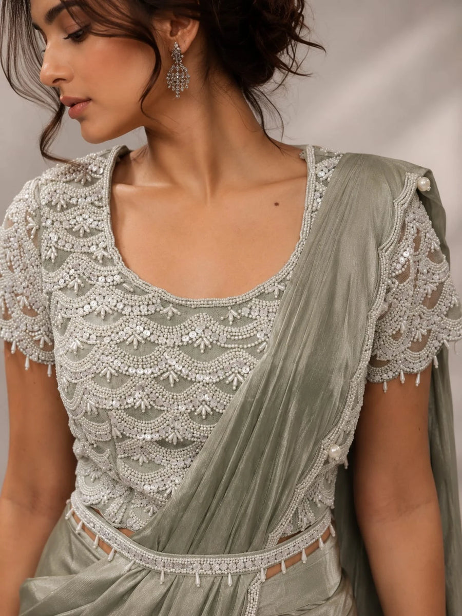 pista drape saree