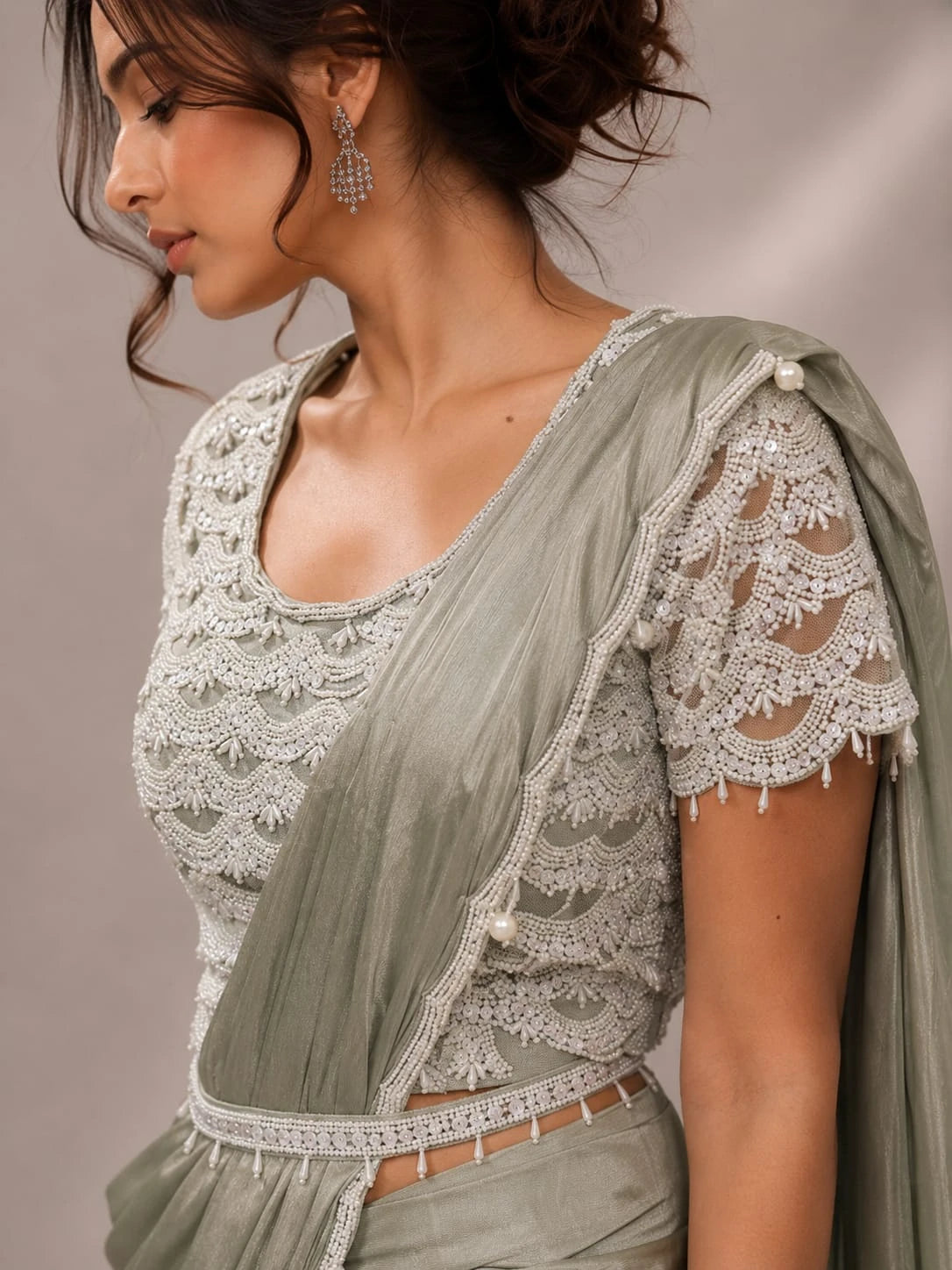 pista drape saree