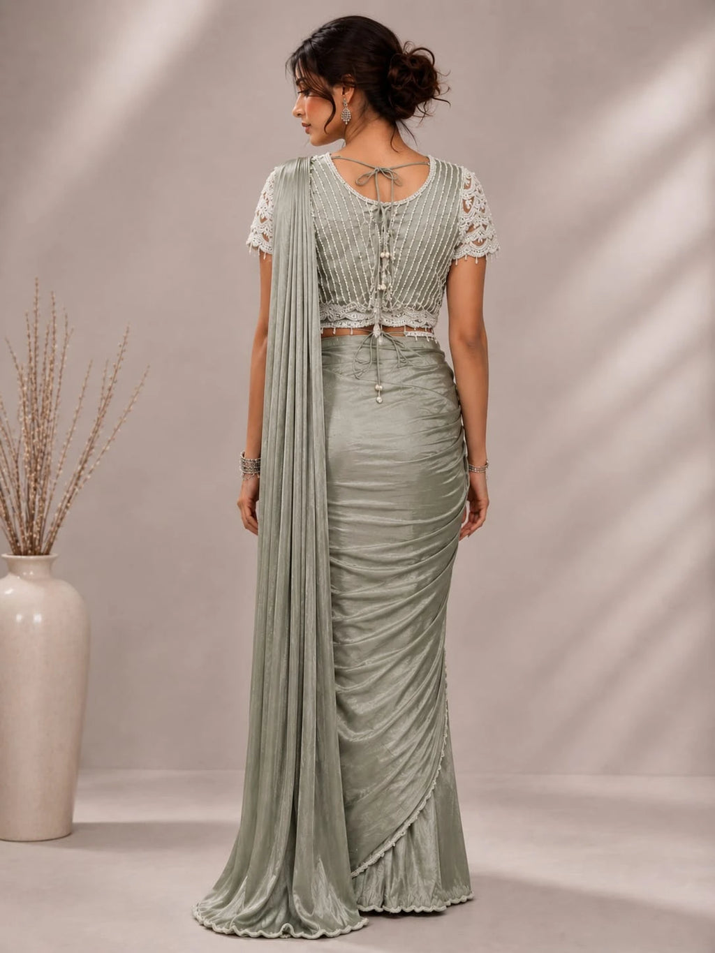 pista drape saree