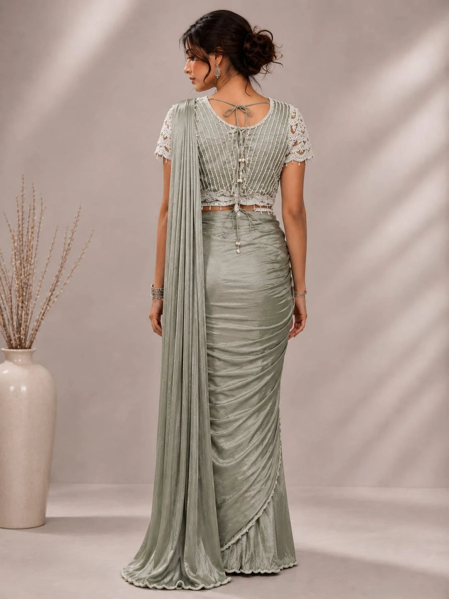 pista drape saree