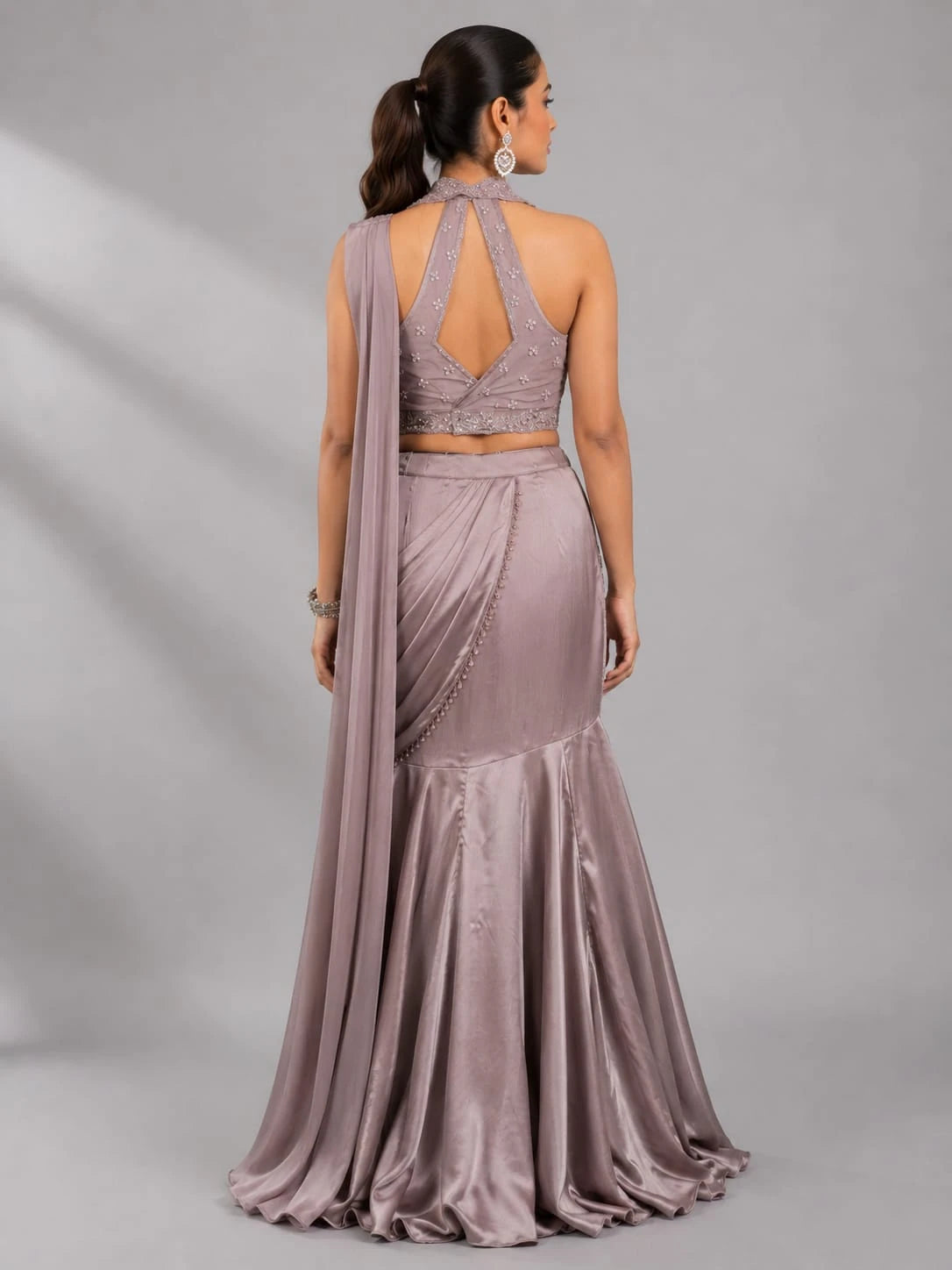 mauve pre draped lehenga