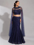 navy blue fish cut lehenga