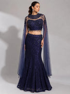navy blue fish cut lehenga