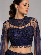 navy blue fish cut lehenga