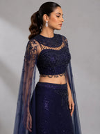 navy blue fish cut lehenga
