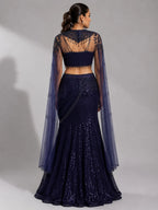 navy blue fish cut lehenga