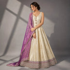 ivory anarkali with wine dupatta