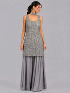 grey embroidered sharara set