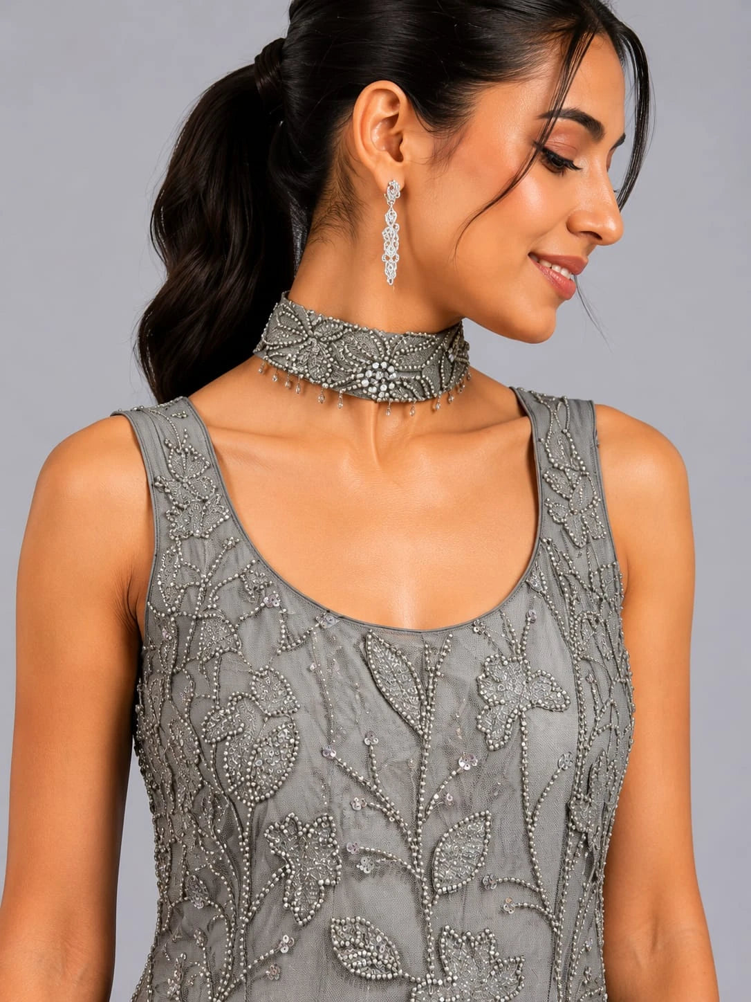 grey embroidered sharara set