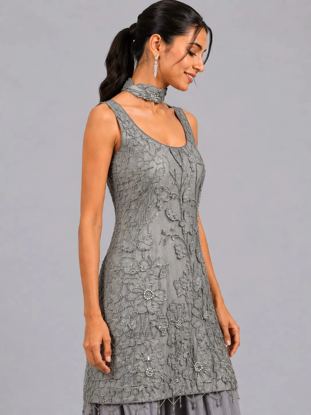 grey embroidered sharara set