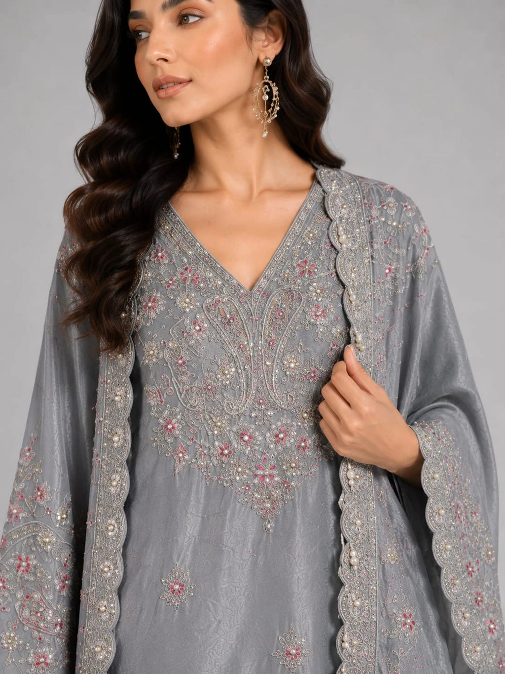 gray embroidered sharara