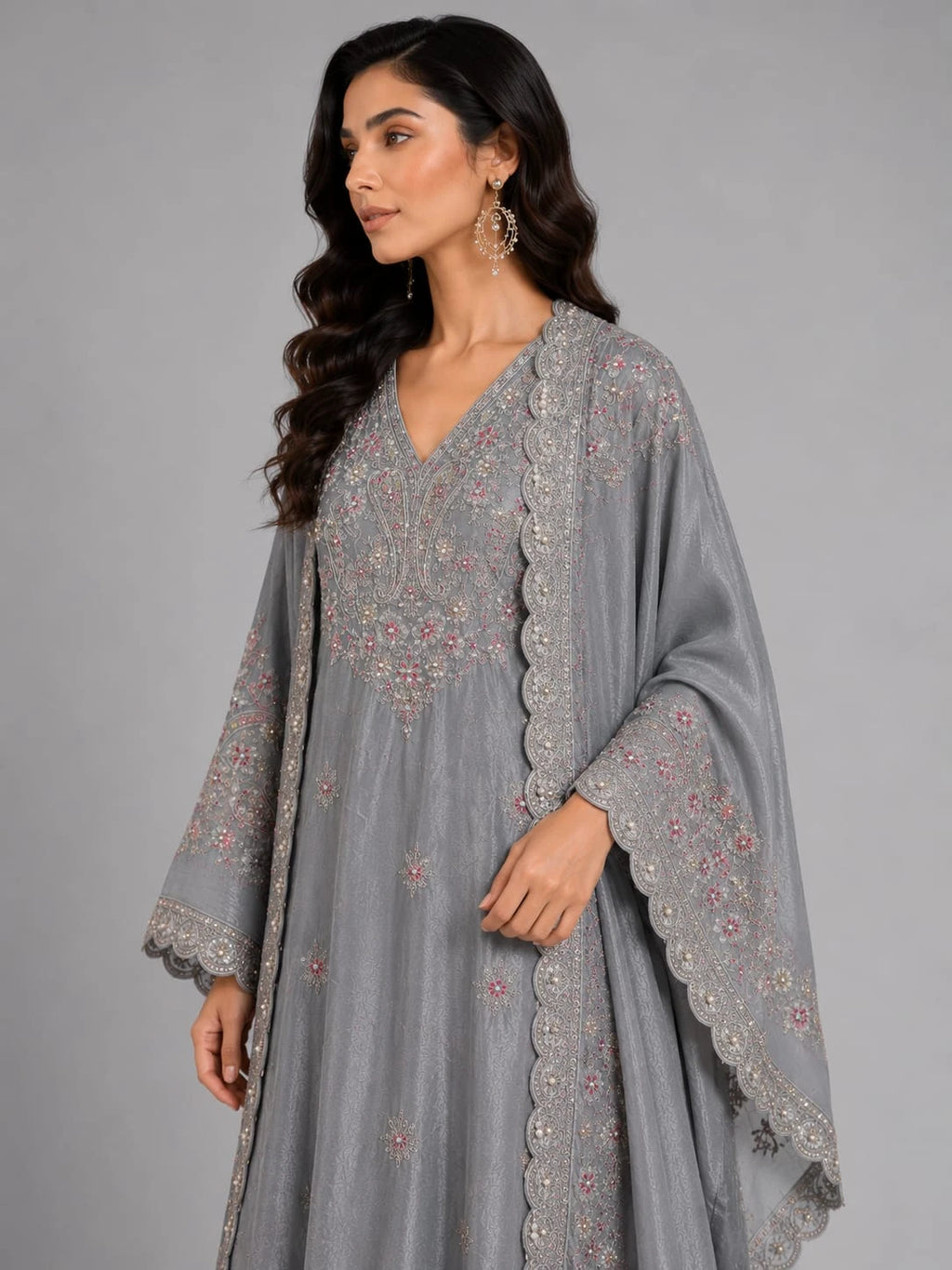 gray embroidered sharara