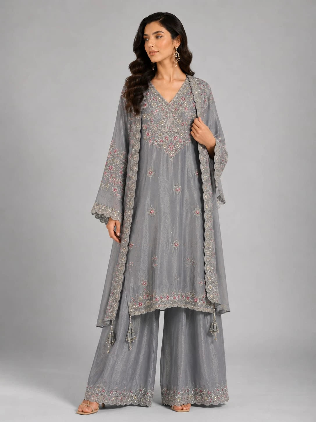 gray embroidered sharara