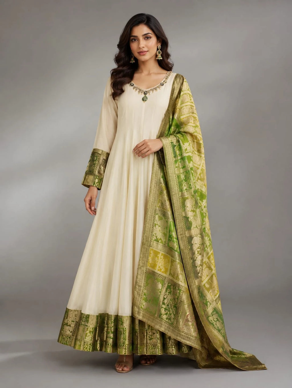 cream anarkali dress