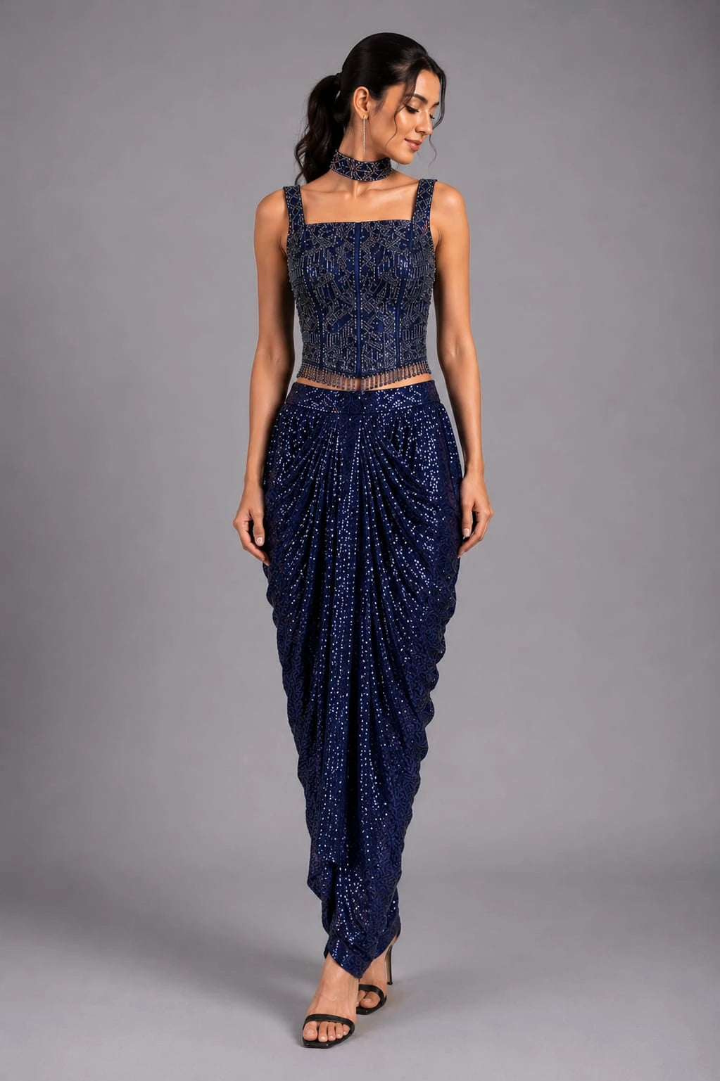 navy blue dhoti set