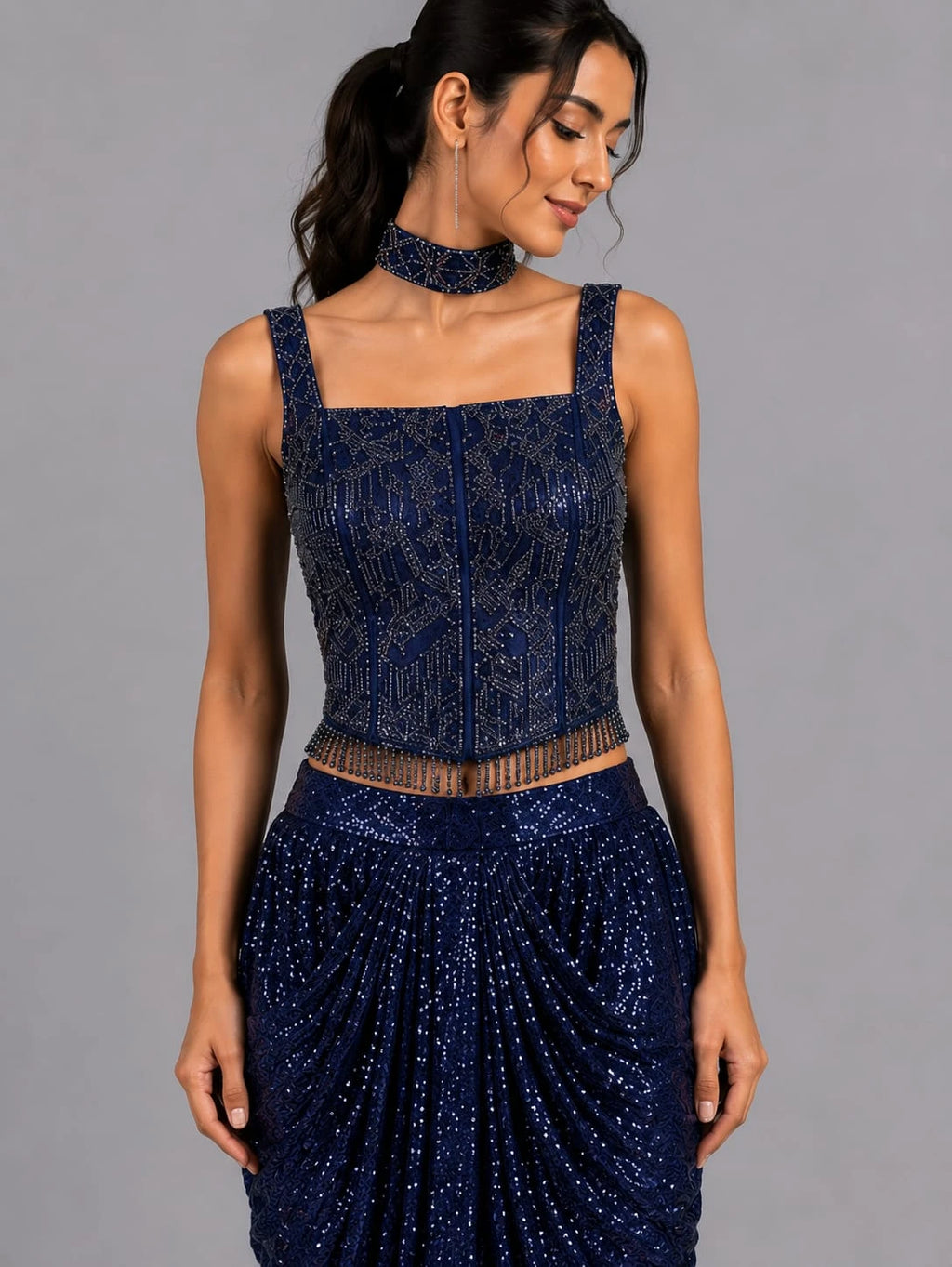 navy blue dhoti set