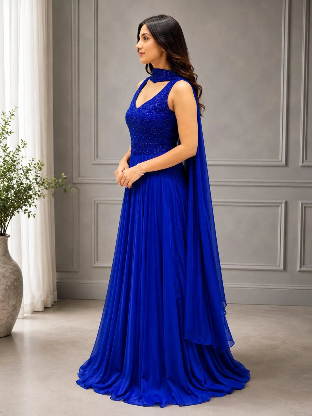 Royal blue anarkali gown