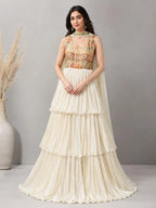 Cream tiered anarkali dress