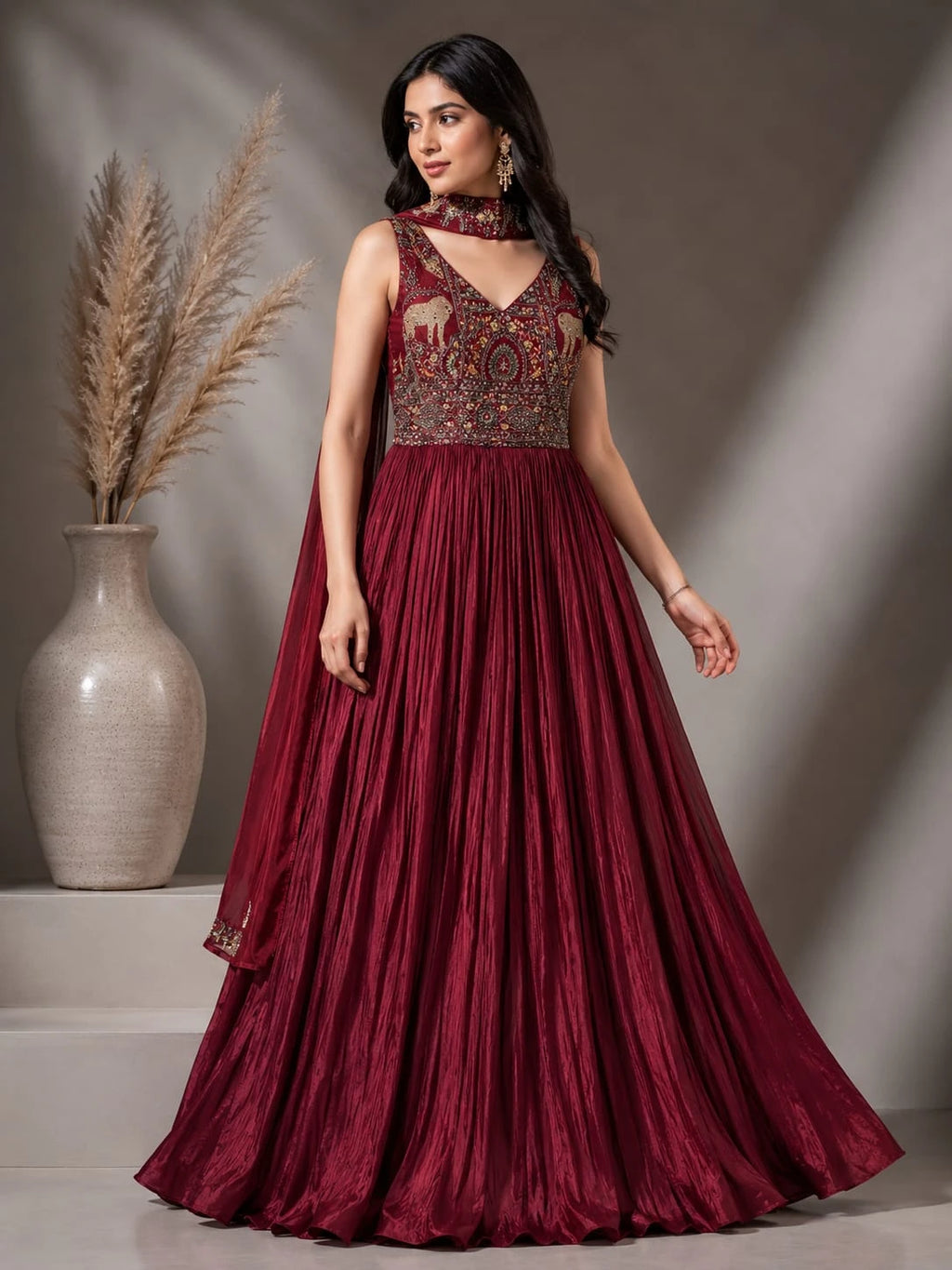 Maroon anarkali gown