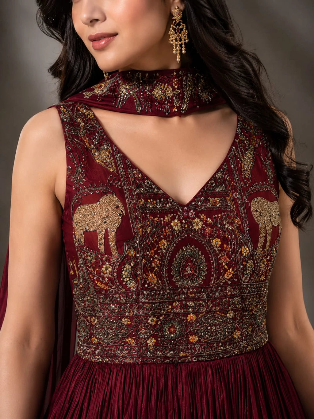 Maroon anarkali gown