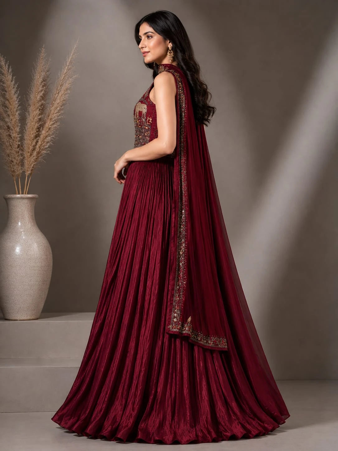 Maroon anarkali gown