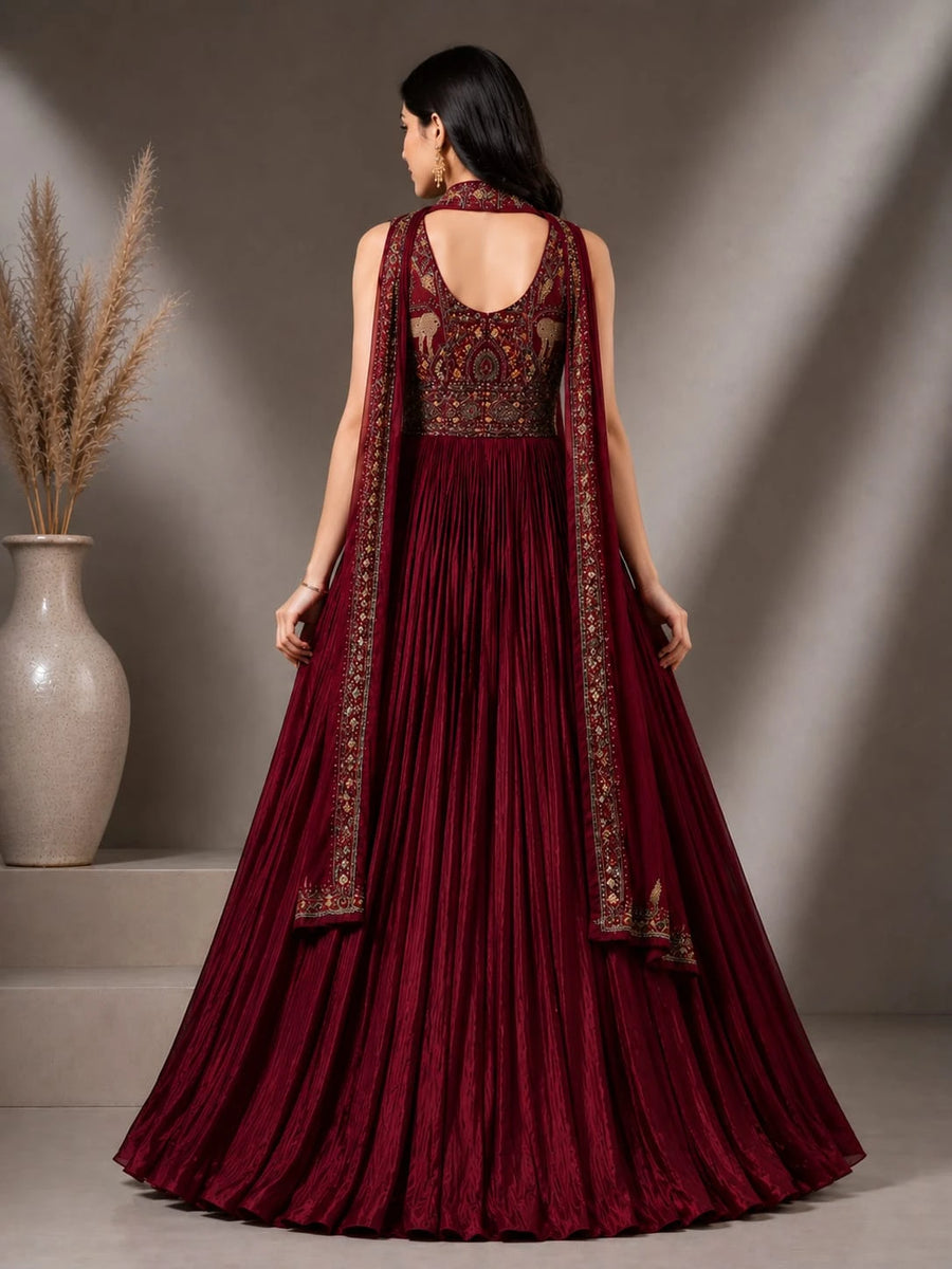 Maroon anarkali gown