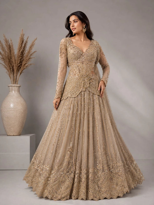 Embroidered gold lehenga