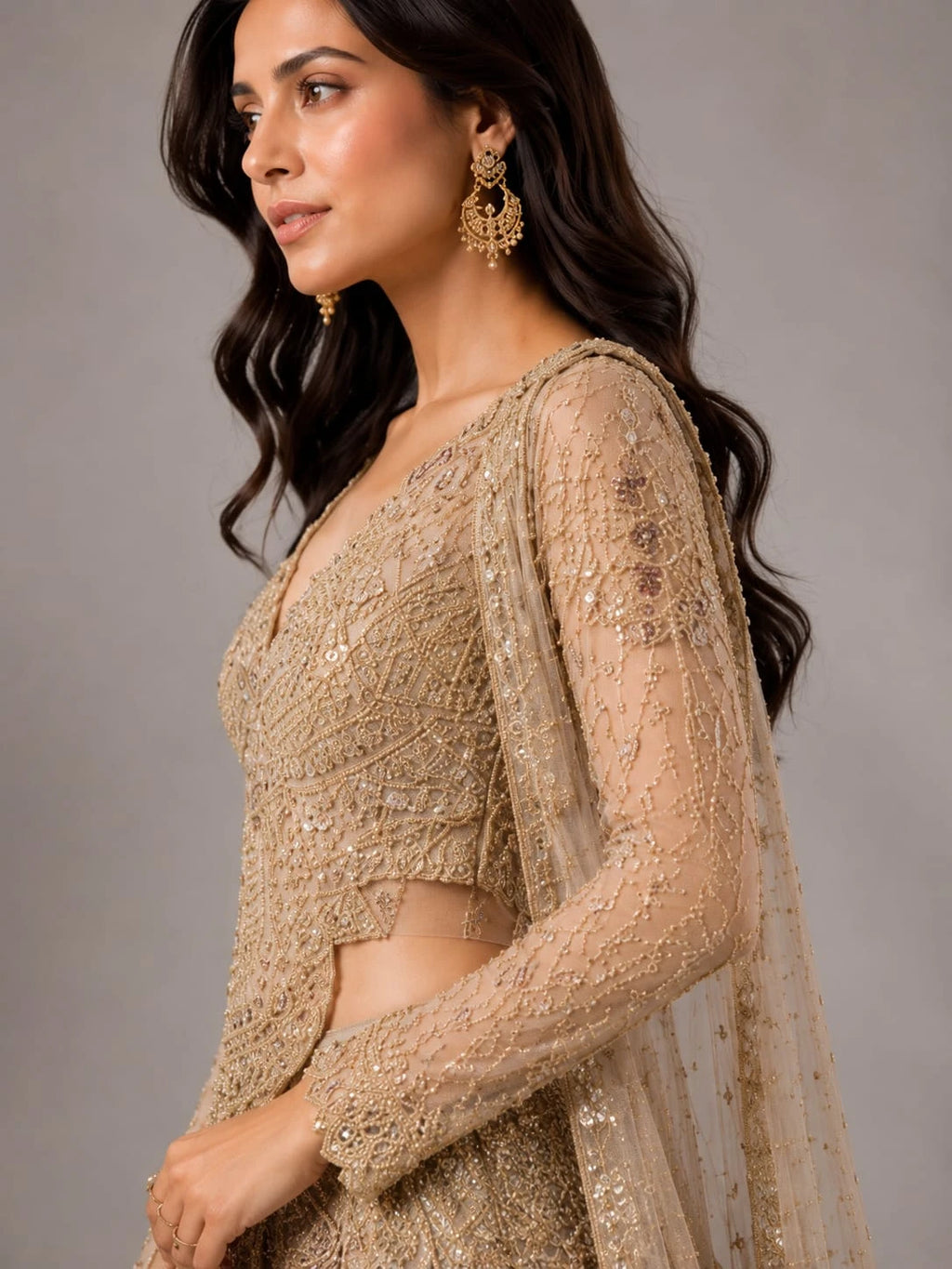 Embroidered gold lehenga