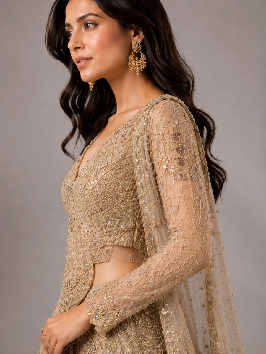 Embroidered gold lehenga