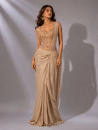 peach Designer drape saree
