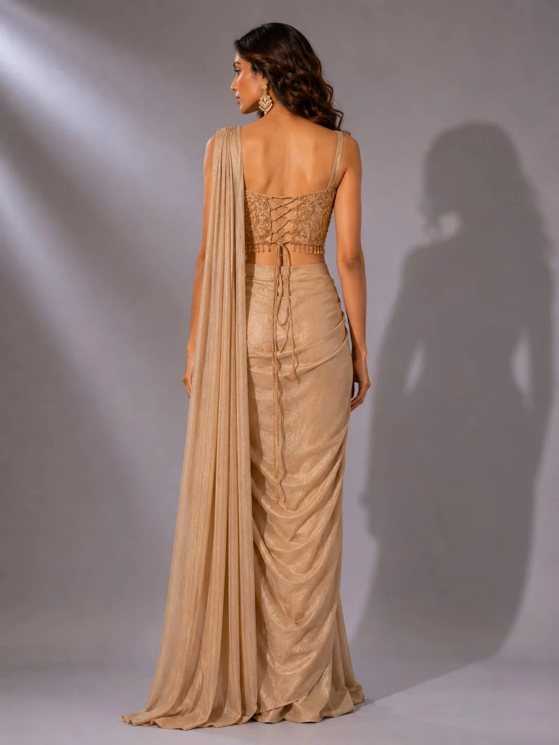 peach Designer drape saree