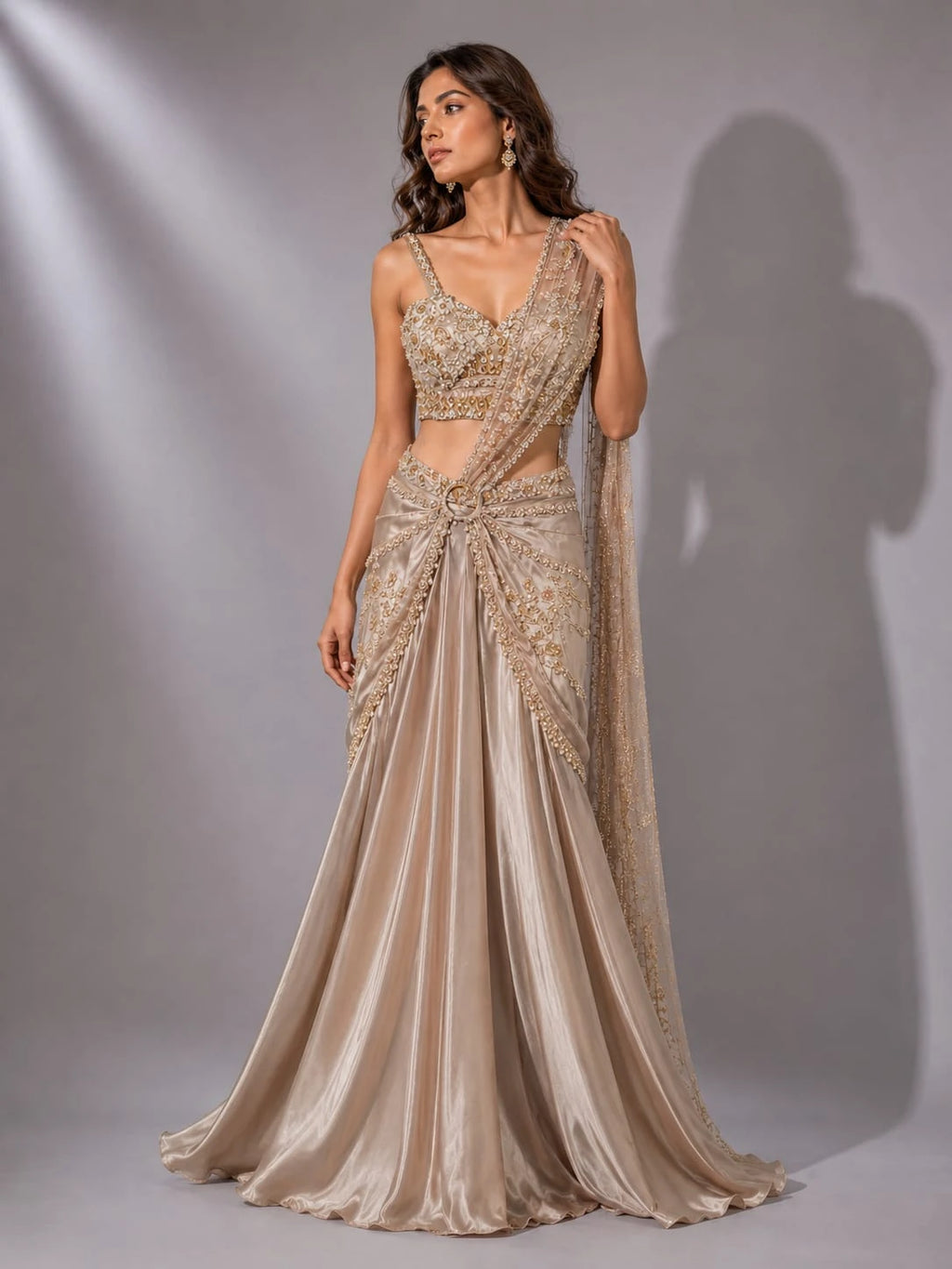 silver drape lehenga
