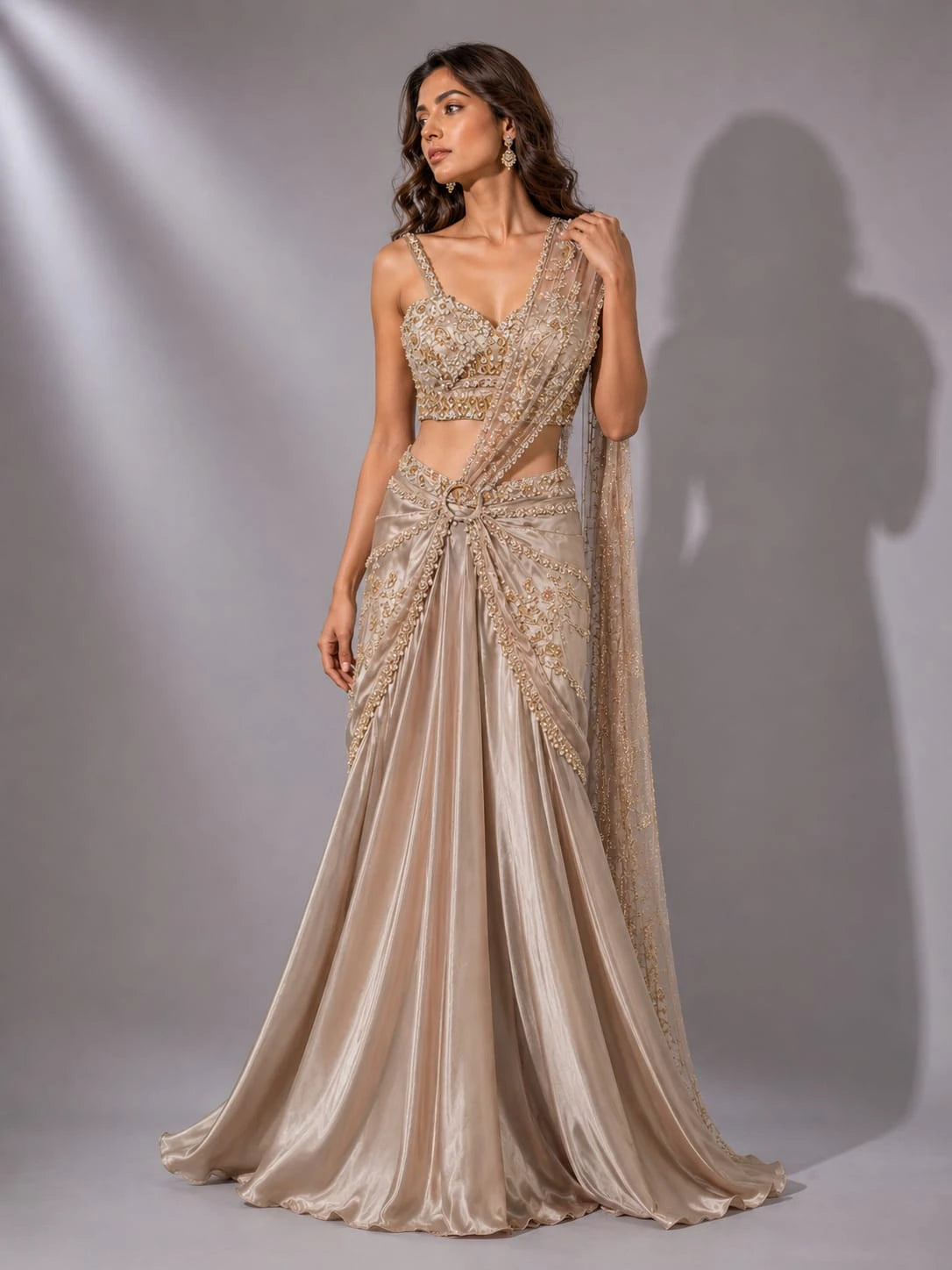 silver drape lehenga