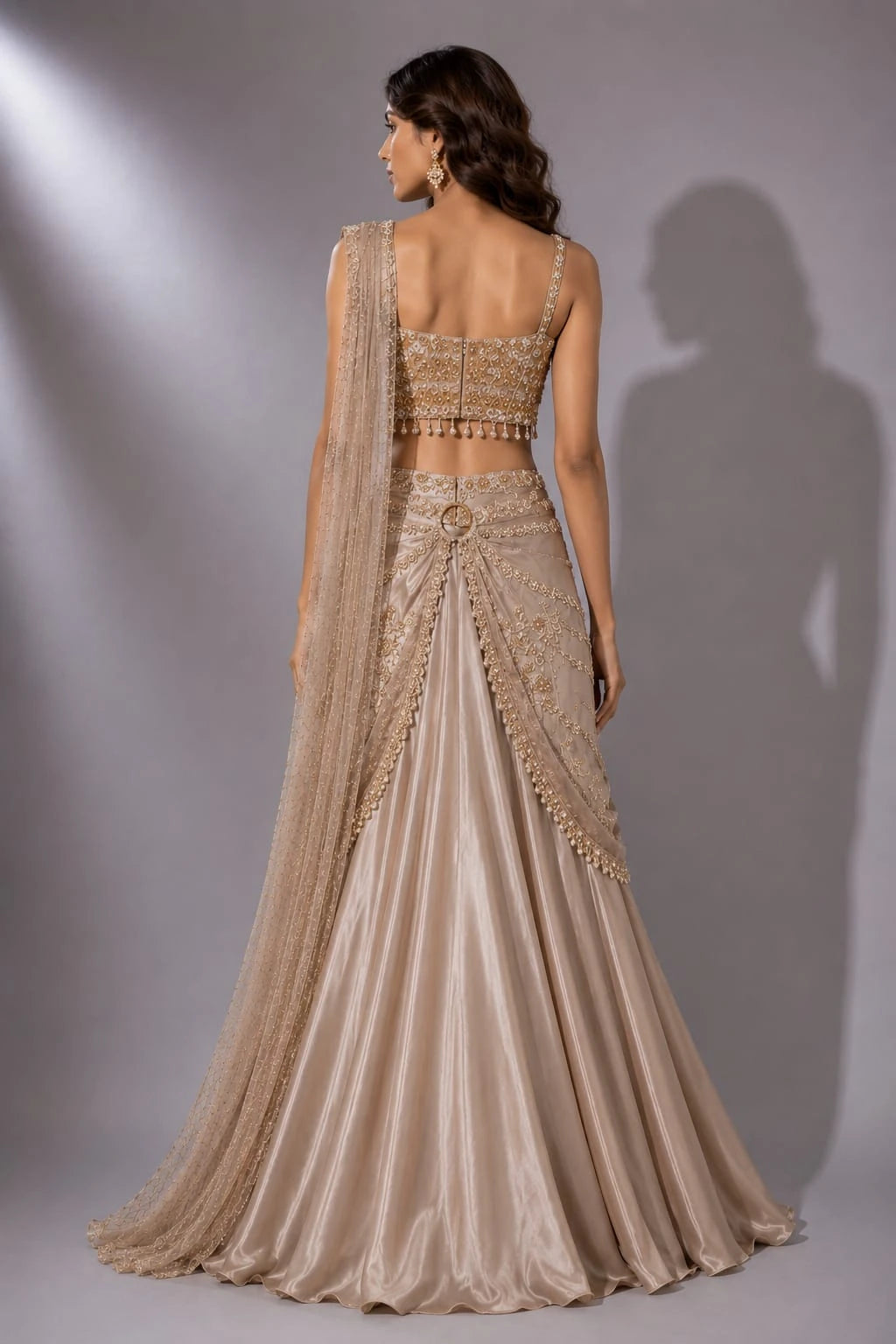 silver drape lehenga