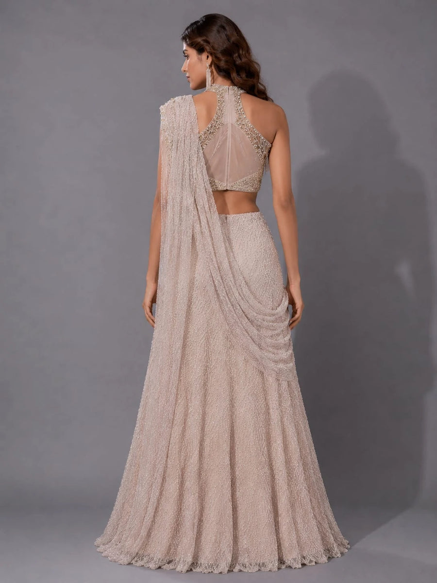 pink drape lehenga