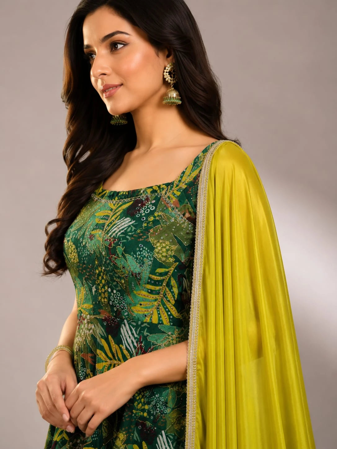 green printed sharara suit