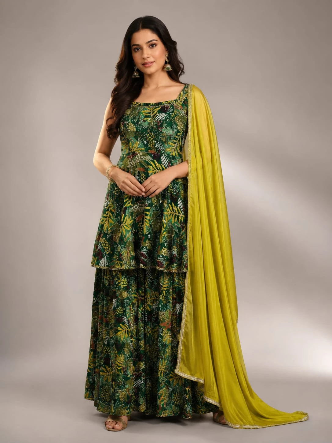 green printed sharara suit