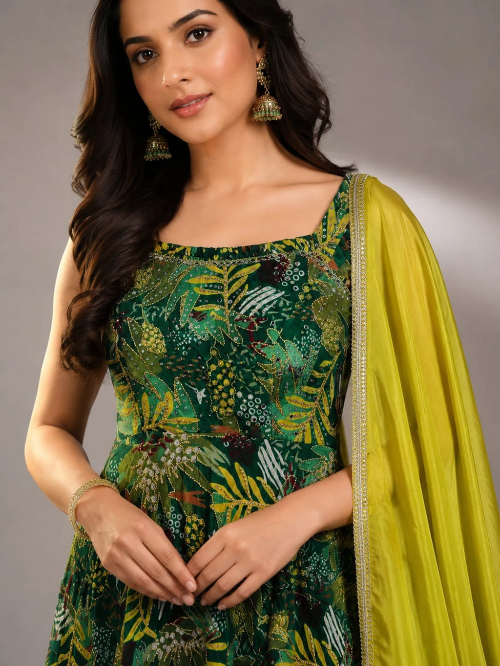 green printed sharara suit
