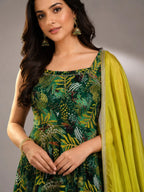 green printed sharara suit