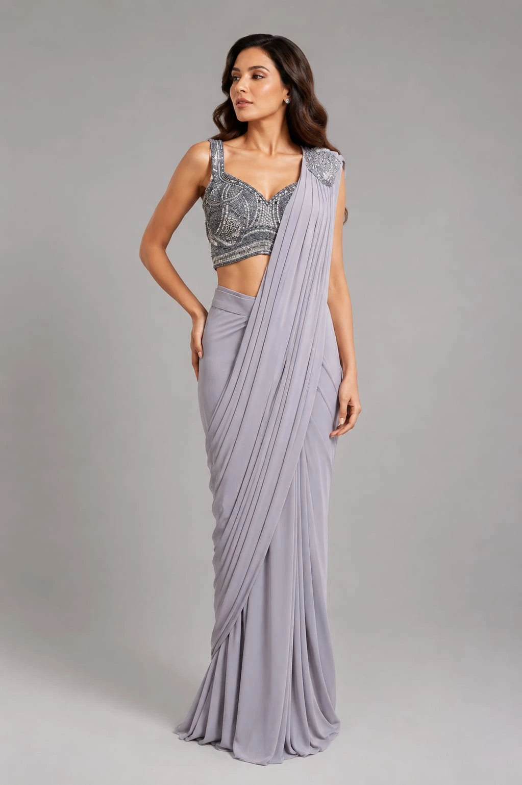 grey saree for party