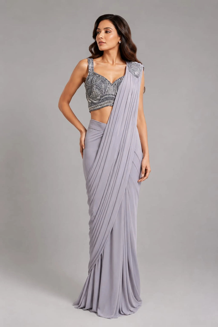grey saree for party