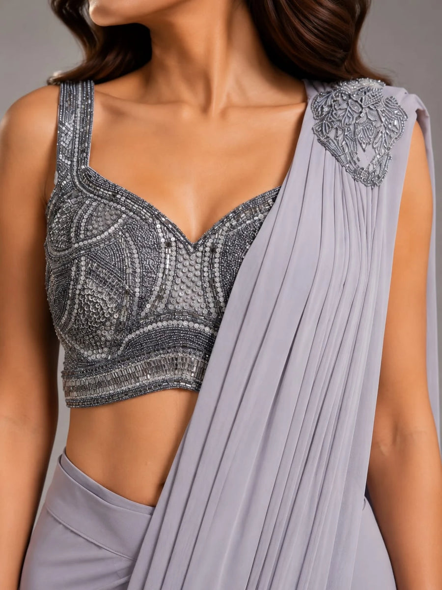 grey saree for party
