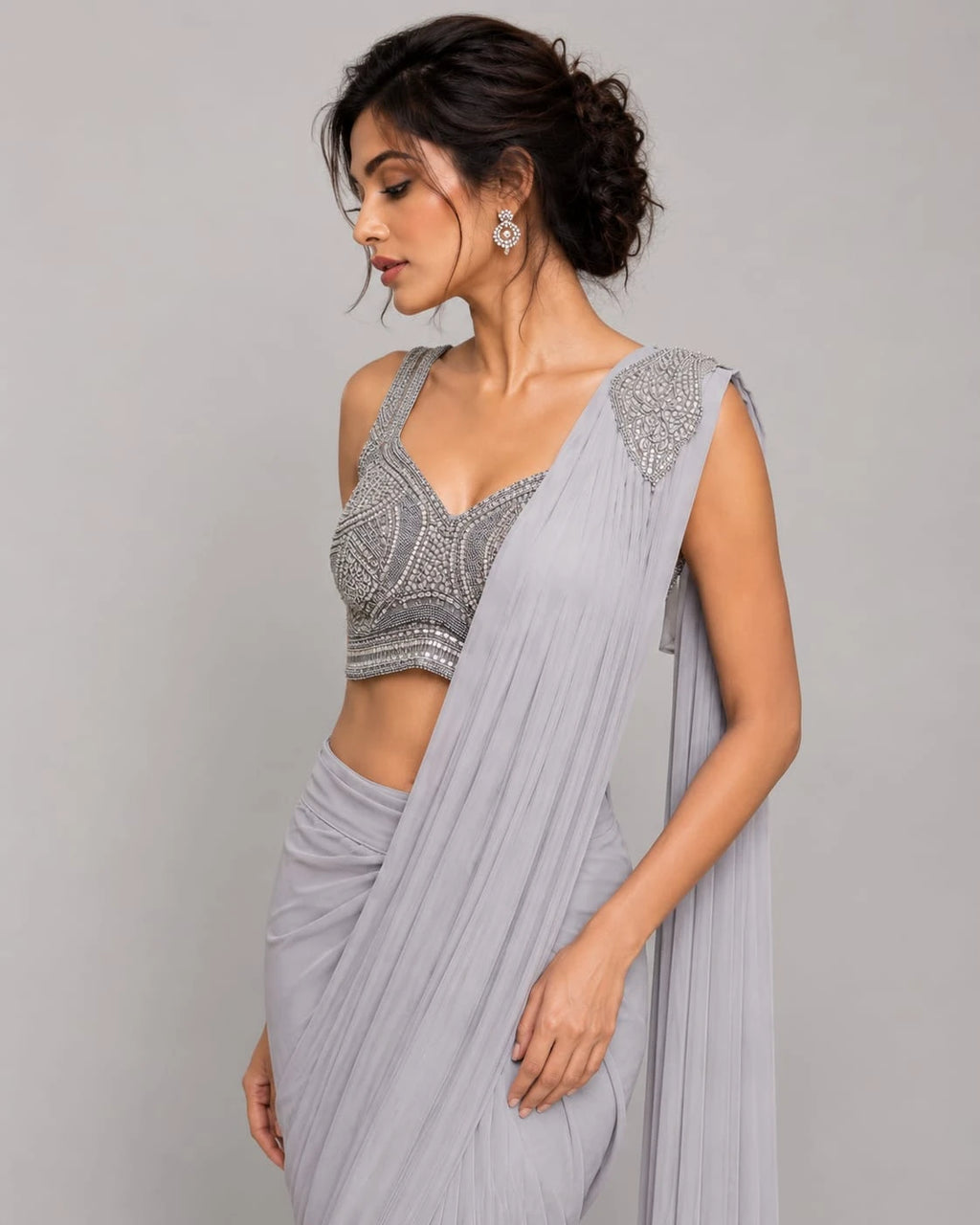 grey saree for party