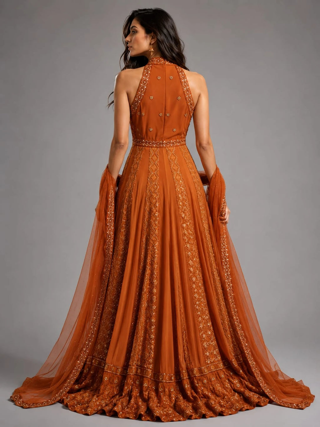 rust anarkali dupatta