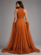 rust anarkali dupatta