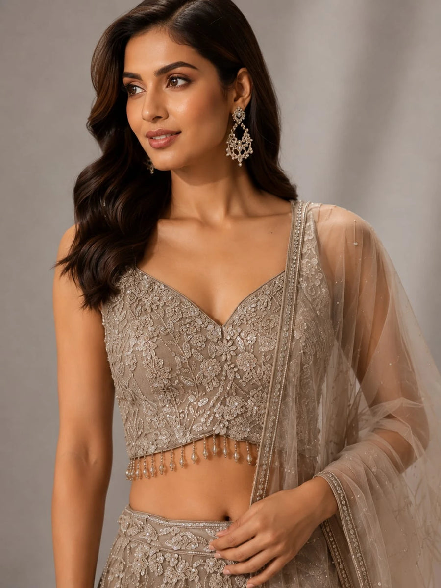 gold net lehenga with dupatta