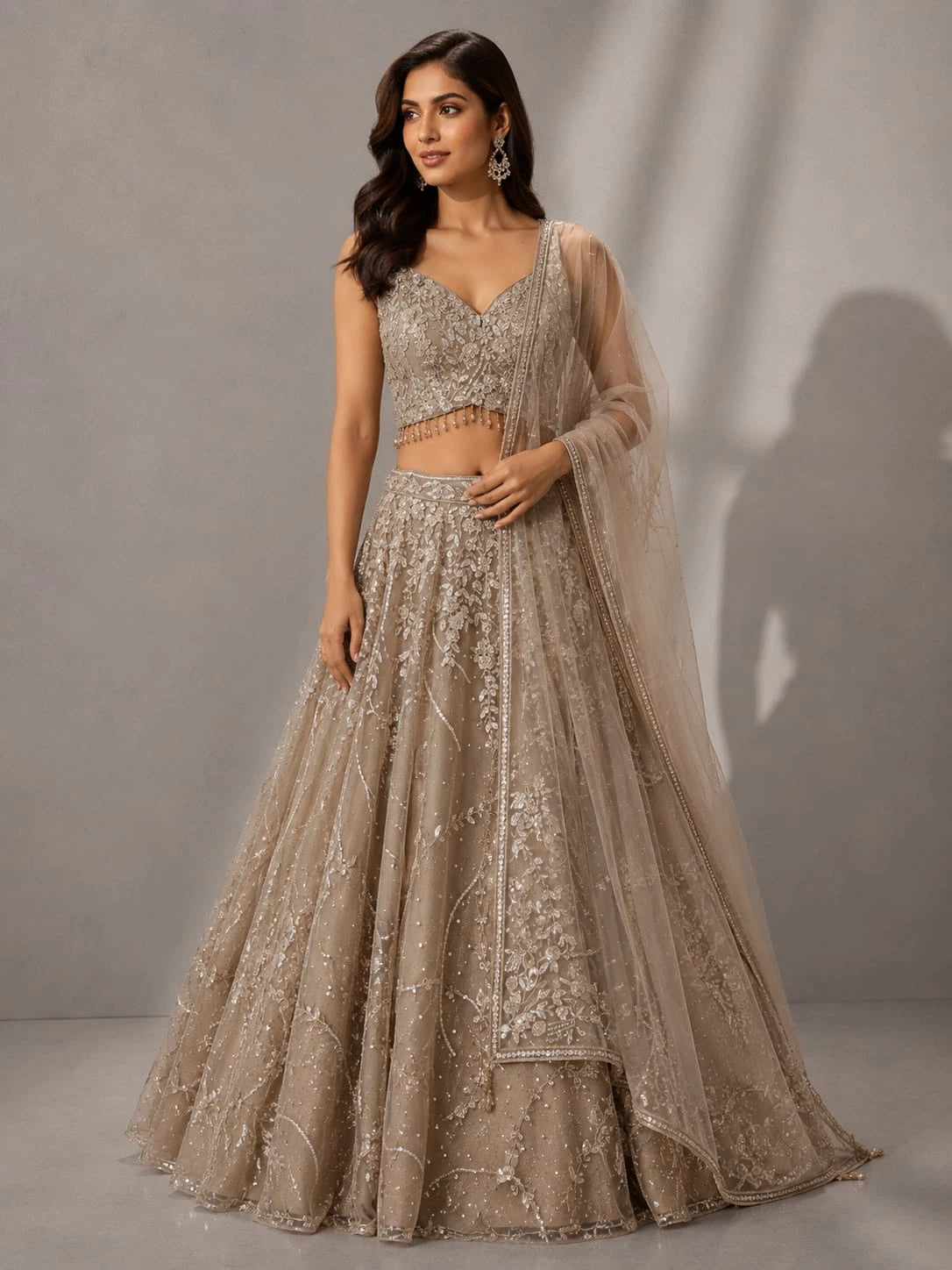 gold net lehenga with dupatta
