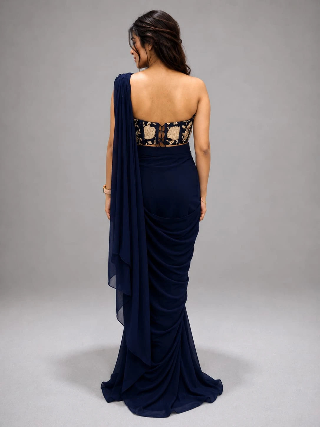 blue corset saree dress