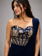 blue corset saree dress